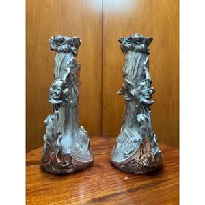 Floral Art nouveau vase silver plated signed